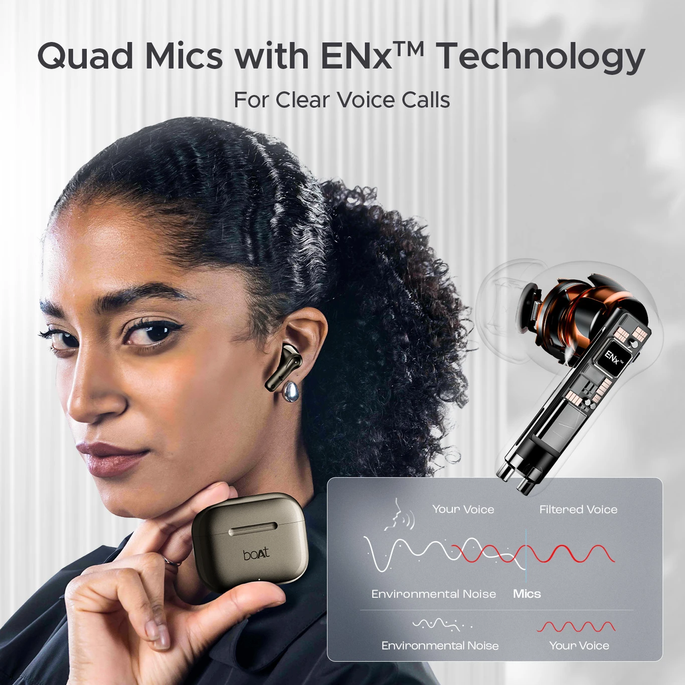 boAt Airdopes 161, Adv 4Mic ENx, 50H Battery,Fast Charge,13mm Driver, Metallic Finish Bluetooth Headset (Carbon Black, True Wireless)